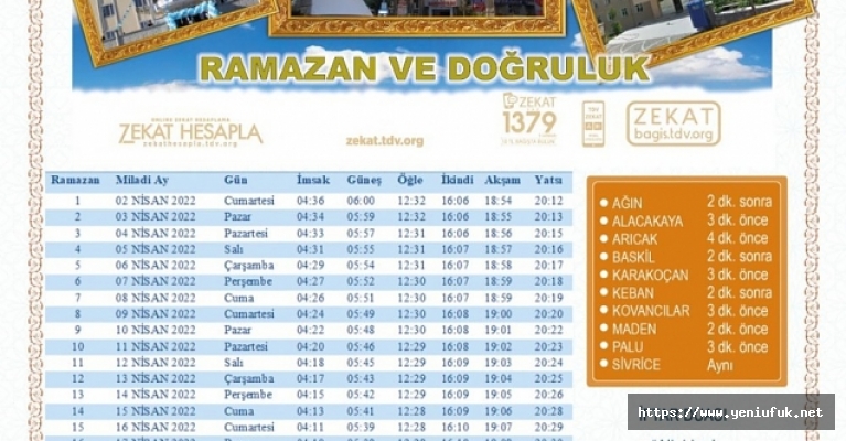 ELAZIĞ İFTAR VE SAHUR SAATLERİ BELLİ OLDU
