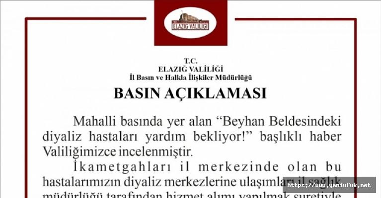 “DİYALİZ HASTALARIYLA İLGİLİ GEREKLİ ÇALIŞMALAR BAŞLATILMIŞTIR”