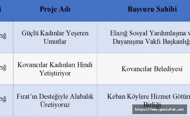 SOGEP KAPSAMINDA ELAZIĞ’DA 3 PROJE BAŞARILI BULUNDU