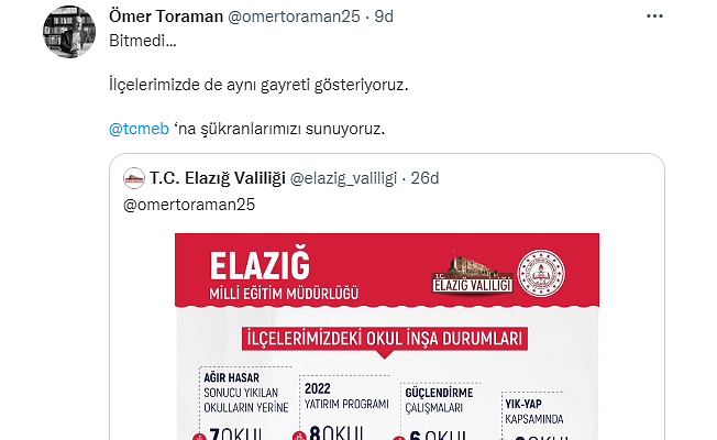 TORAMAN ''İLÇELERİMİZDE'DE AYNI GAYRETİ GÖSTERİYORUZ''