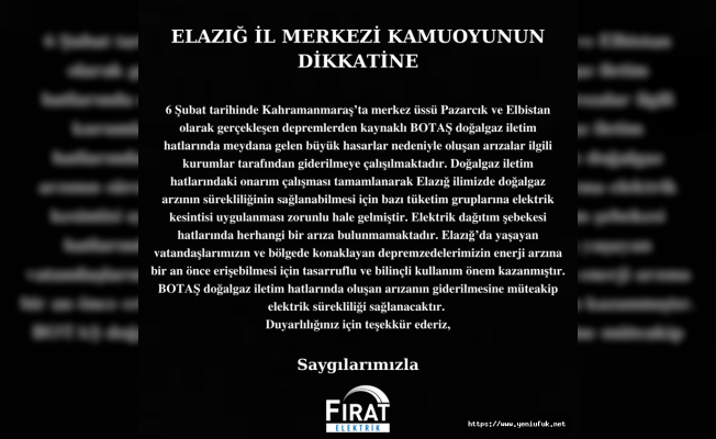 Fırat EDAŞ’tan Kesinti Açıklaması!