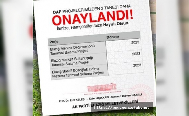 Elazığ’ın 3 Projesi Daha Onayland