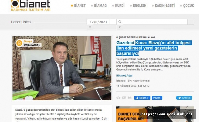 Koca: Elazığ'ın Afet Bölgesi İlan Edilmesi Yerel Gazetelerin Başarısıydı