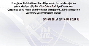 ELAZIĞSPOR’DAN DELEGELERE ÇAĞRI; “AİDAT İÇİN SON TARİH 30 KASIM”