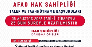 Hak Sahipliği Başvuruları 25 Gün Uzatıldı